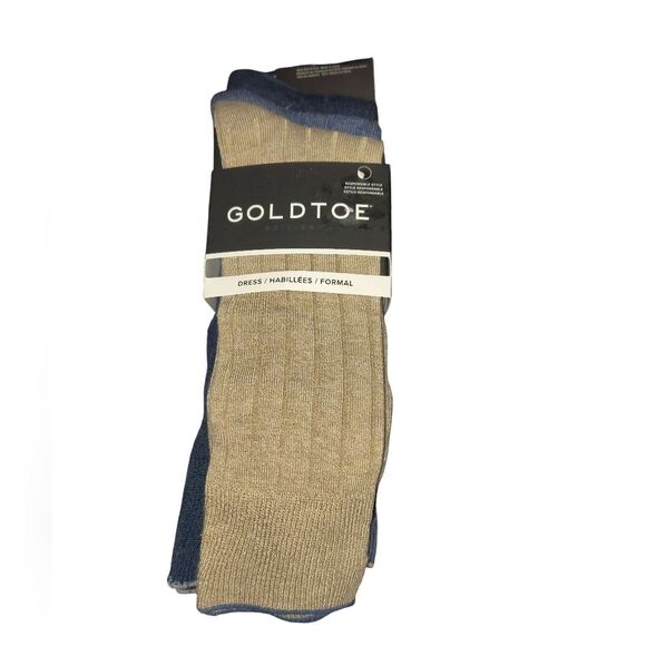 Gold Toe Men's Dress Socks - Tan and Blue - Picture 2 of 4